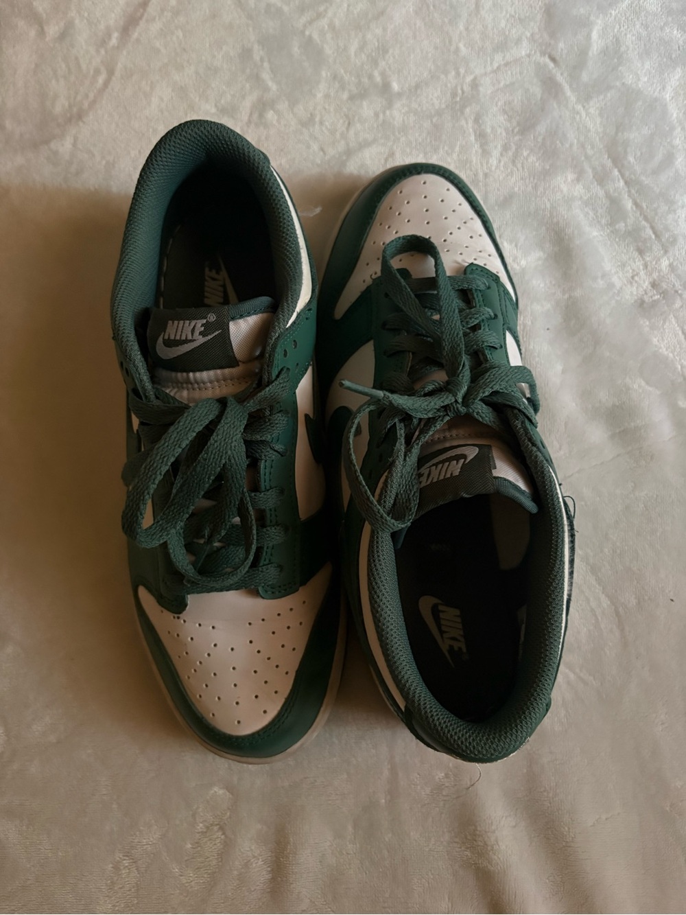 Nike dunks in White and Dark Green